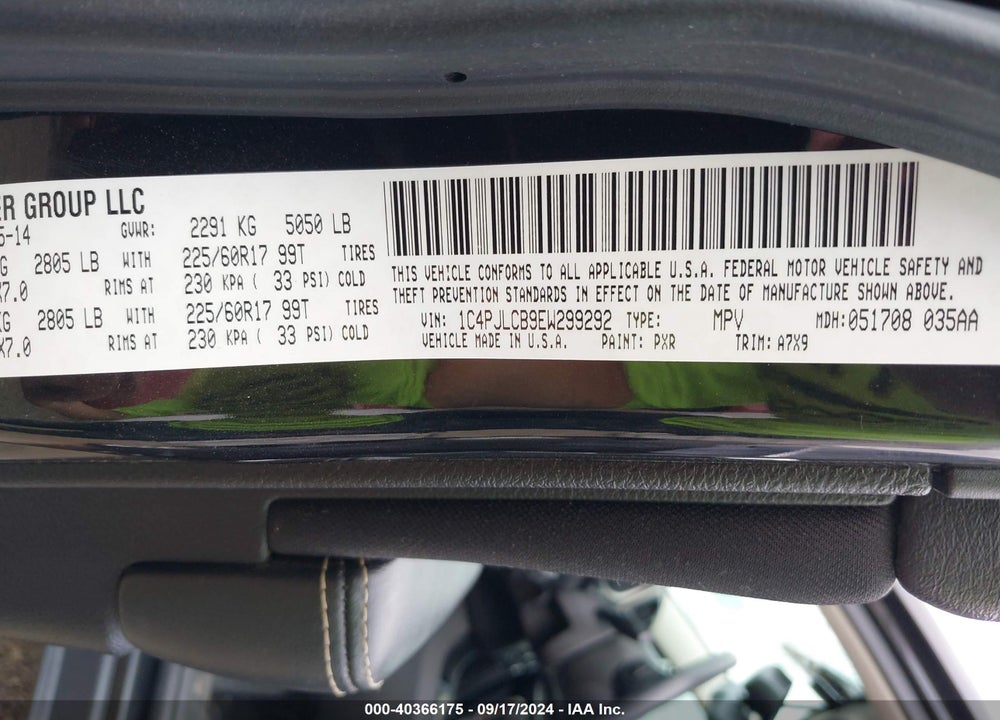 2014 JEEP CHEROKEE LATITUDE VIN: 1C4PJLCB9EW299292