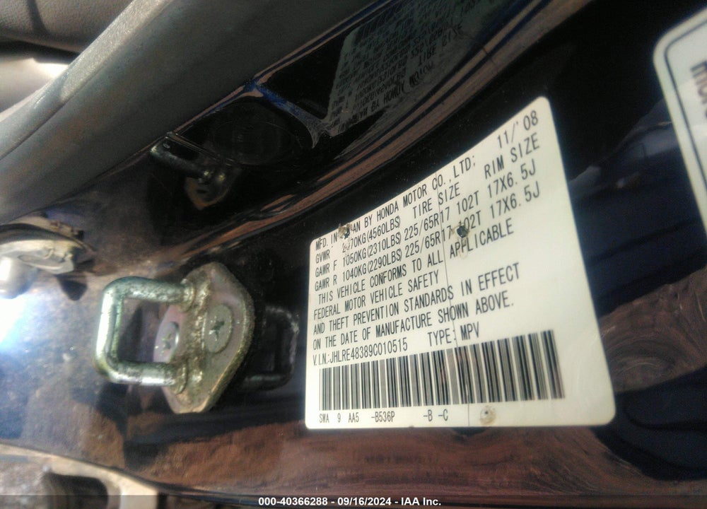 2009 HONDA CR-V LX VIN: JHLRE48389C010515