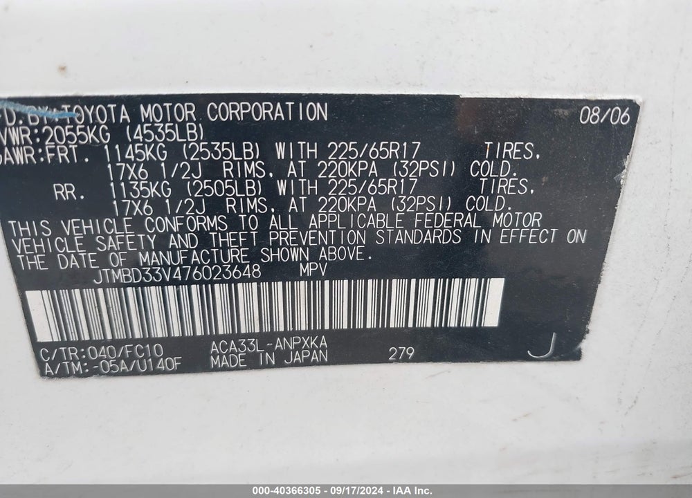 2007 TOYOTA RAV4 VIN: JTMBD33V476023648