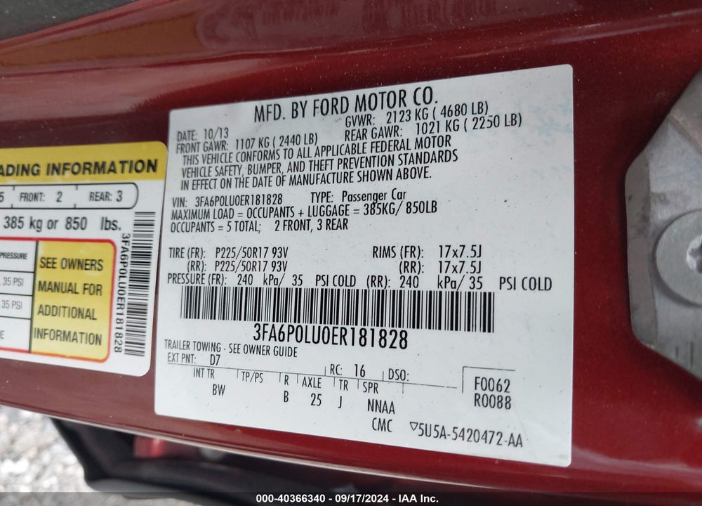 2014 FORD FUSION HYBRID SE VIN: 3FA6P0LU0ER181828