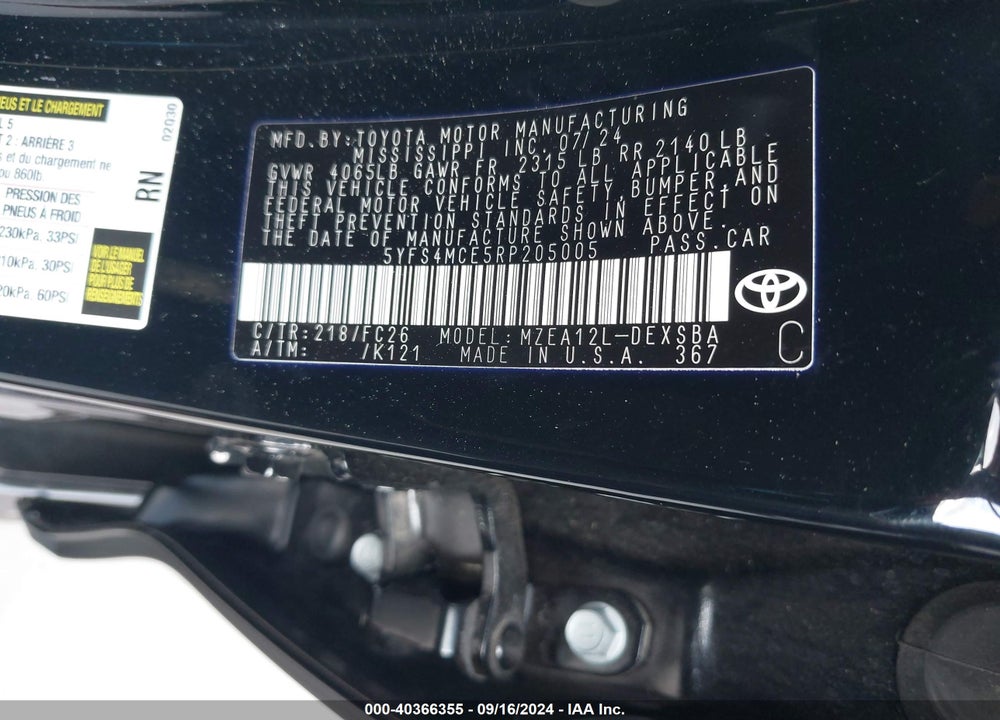 2024 TOYOTA COROLLA SE VIN: 5YFS4MCE5RP205005
