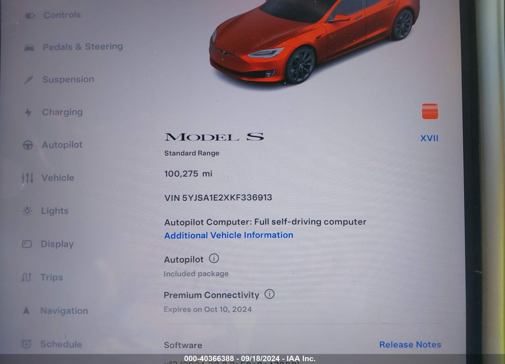 2019 TESLA MODEL S 100D/75D/LONG RANGE/STANDARD RANGE VIN: 5YJSA1E2XKF336913