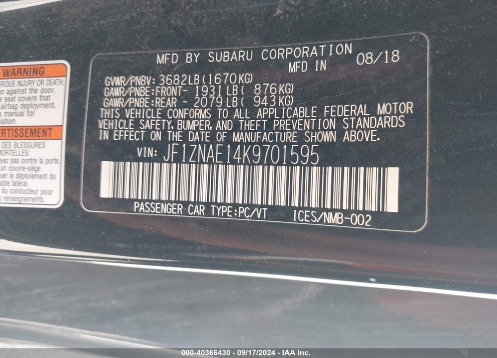 2019 TOYOTA 86 TRD SE VIN: JF1ZNAE14K9701595