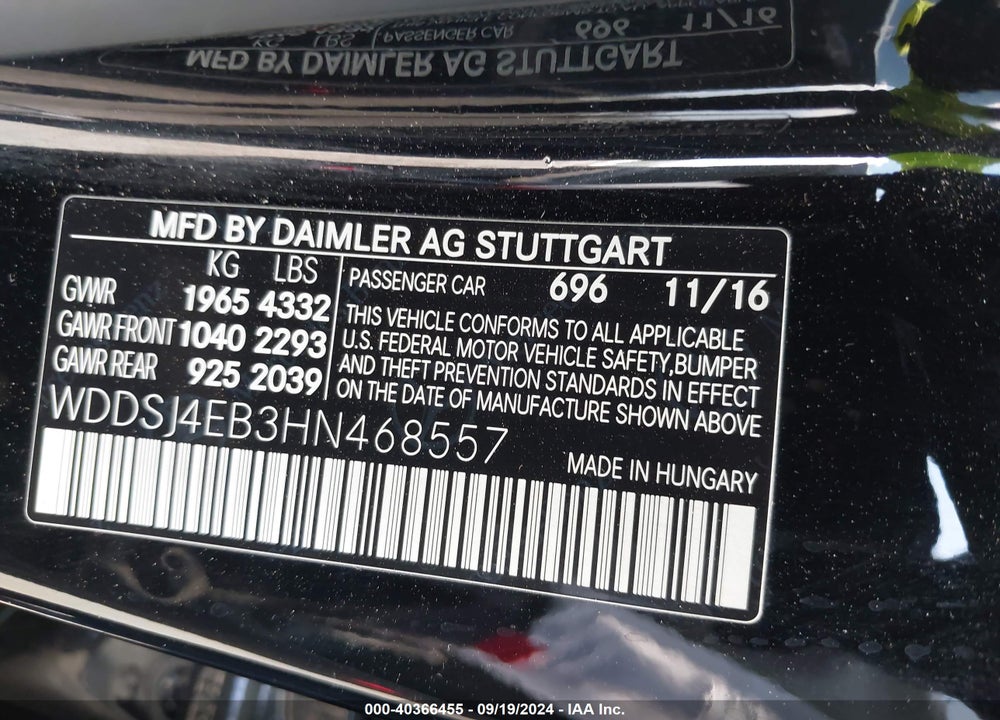 2017 MERCEDES-BENZ CLA 250 VIN: WDDSJ4EB3HN468557