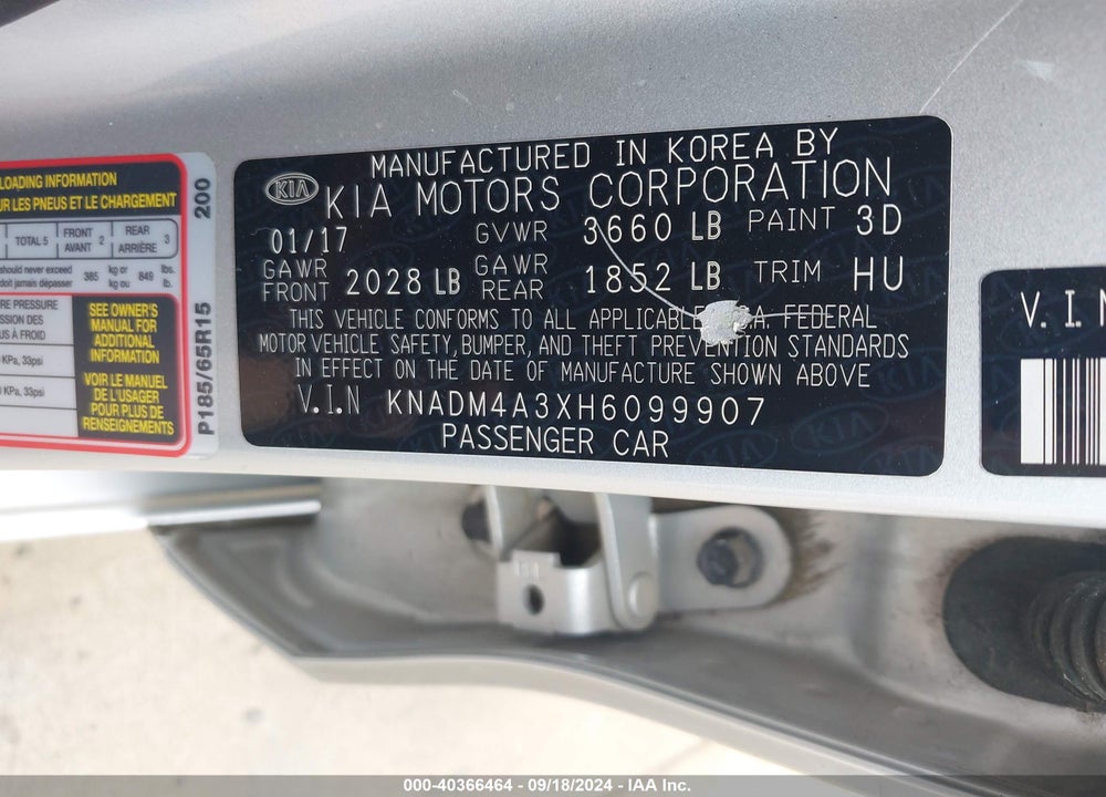 2017 KIA RIO LX VIN: KNADM4A3XH6099907