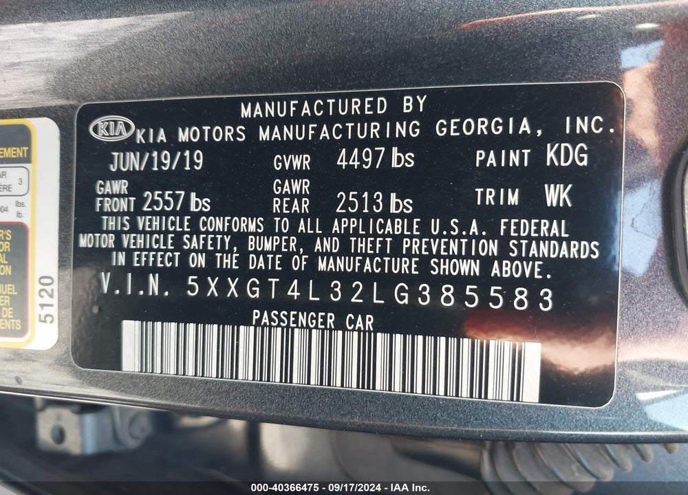 2020 KIA OPTIMA LX VIN: 5XXGT4L32LG385583