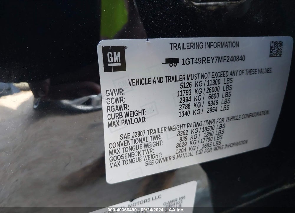 2021 GMC SIERRA 2500HD 4WD  STANDARD BED DENALI VIN: 1GT49REY7MF240840