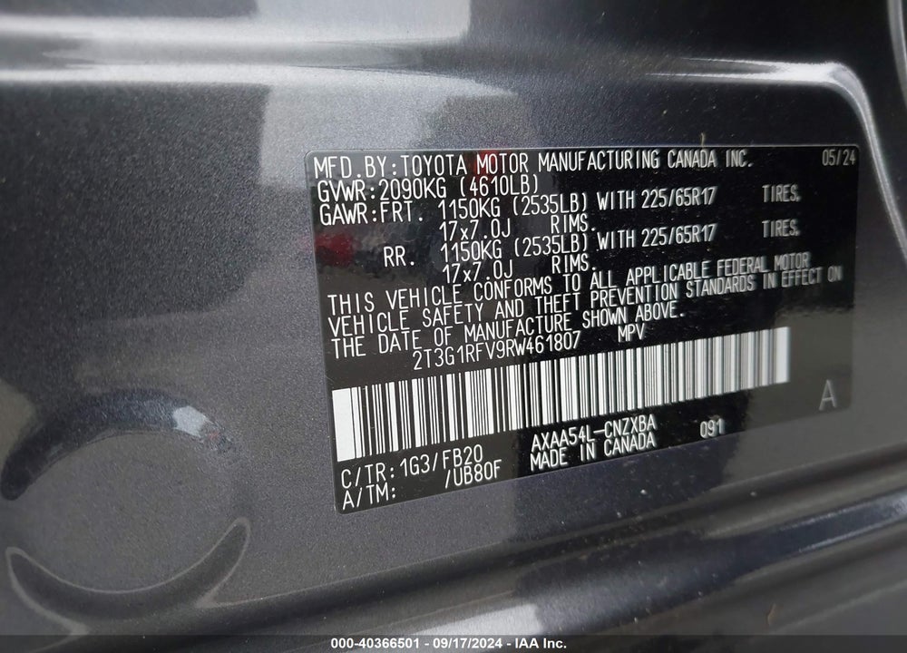 2024 TOYOTA RAV4 LE VIN: 2T3G1RFV9RW461807