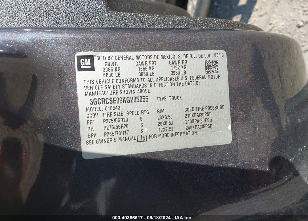 2010 CHEVROLET SILVERADO 1500 LT VIN: 3GCRCSE09AG205056