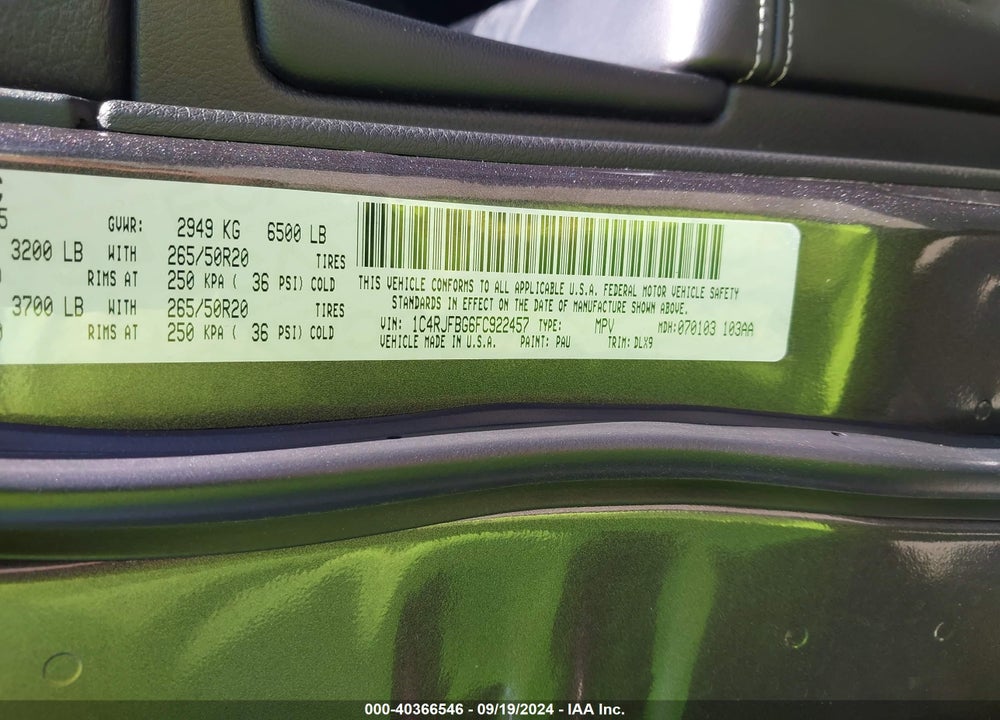 2015 JEEP GRAND CHEROKEE LIMITED VIN: 1C4RJFBG6FC922457