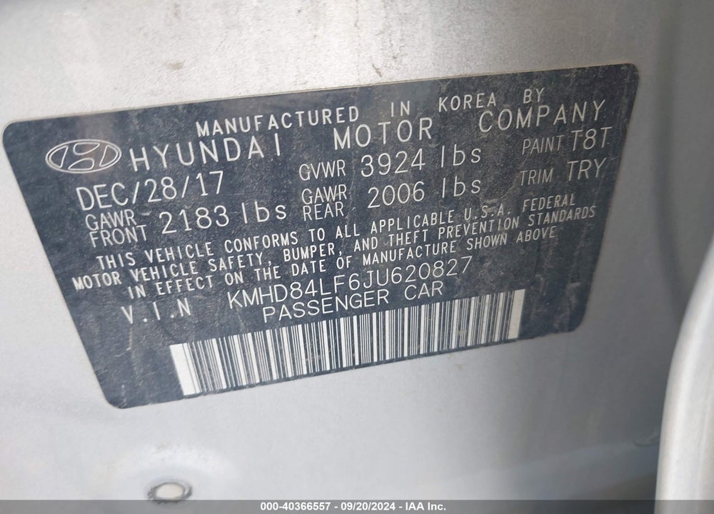2018 HYUNDAI ELANTRA SEL VIN: KMHD84LF6JU620827