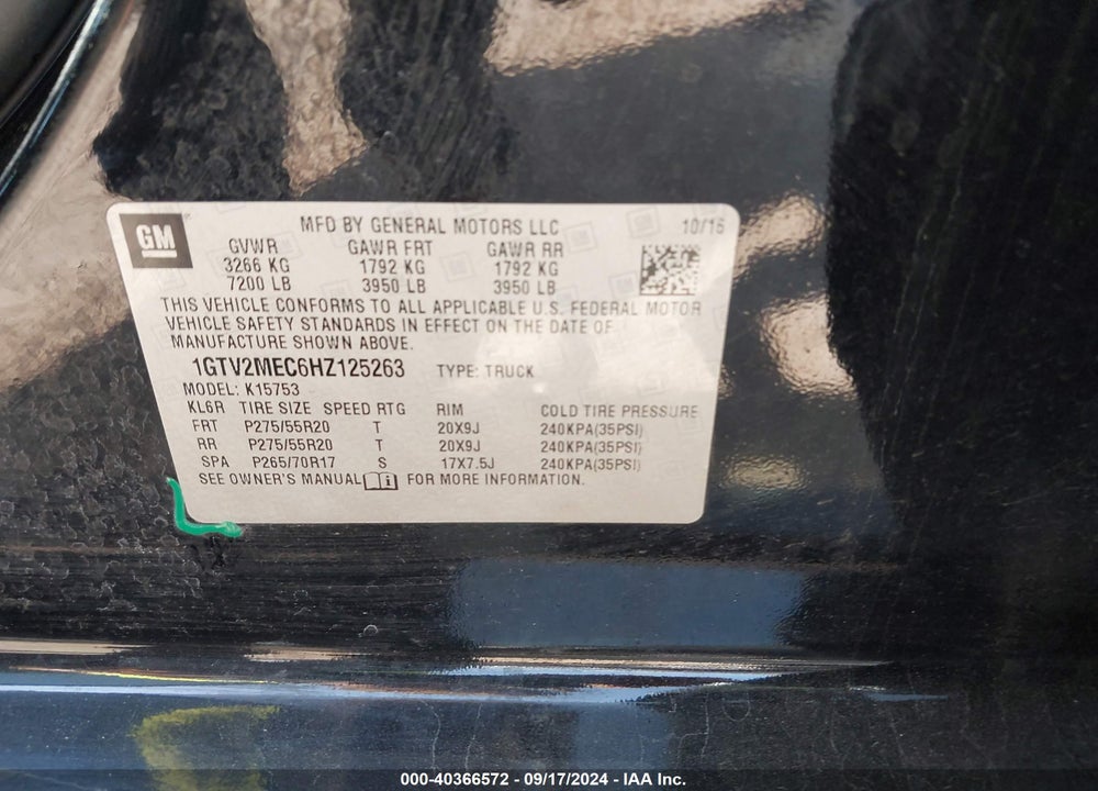 2017 GMC SIERRA 1500 SLE VIN: 1GTV2MEC6HZ125263