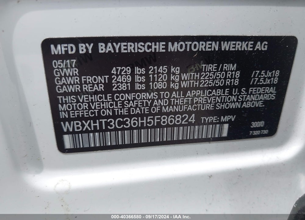 2017 BMW X1 XDRIVE28I VIN: WBXHT3C36H5F86824