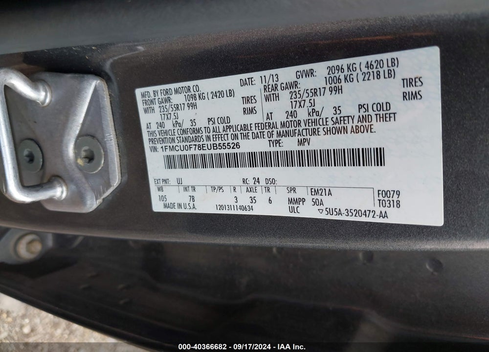 2014 FORD ESCAPE S VIN: 1FMCU0F78EUB55526