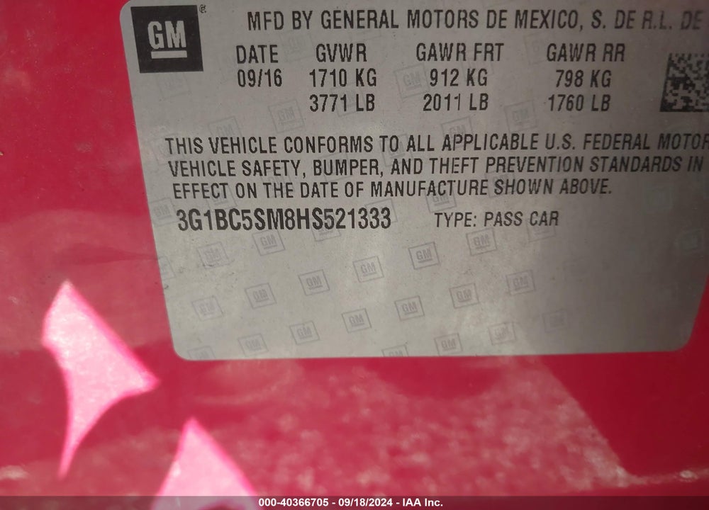 2017 CHEVROLET CRUZE LS AUTO VIN: 3G1BC5SM8HS521333
