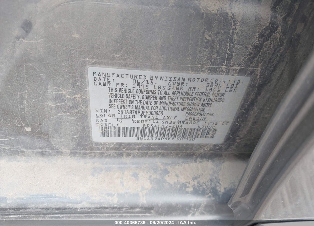 2015 NISSAN SENTRA SR VIN: 3N1AB7AP9FY300950