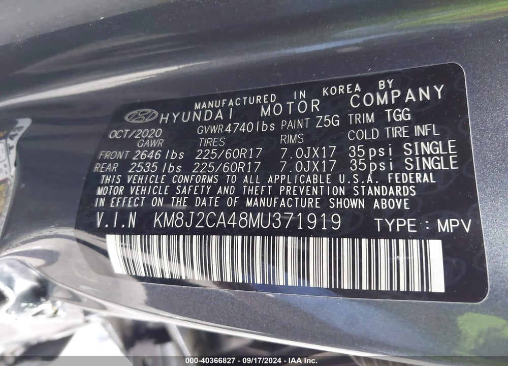 2021 HYUNDAI TUCSON SE VIN: KM8J2CA48MU371919