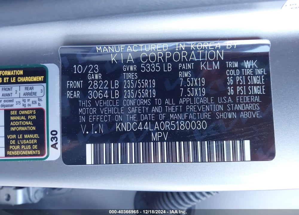 2024 KIA EV6 GT LINE VIN: KNDC44LA0R5180030