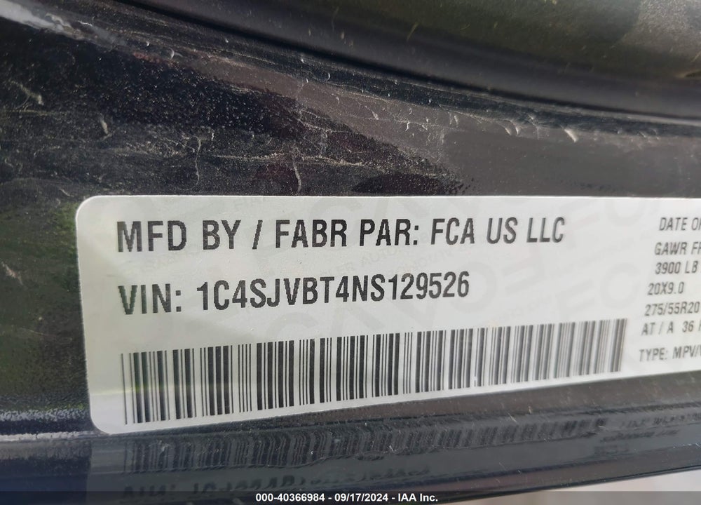 2022 JEEP WAGONEER SERIES II VIN: 1C4SJVBT4NS129526