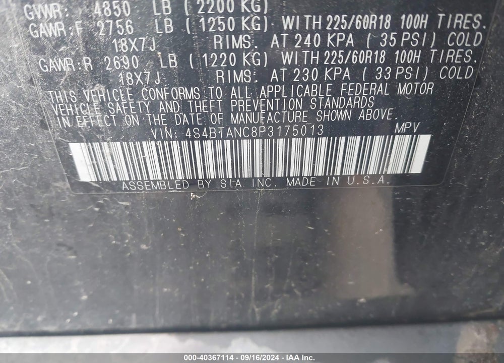 2023 SUBARU OUTBACK LIMITED VIN: 4S4BTANC8P3175013