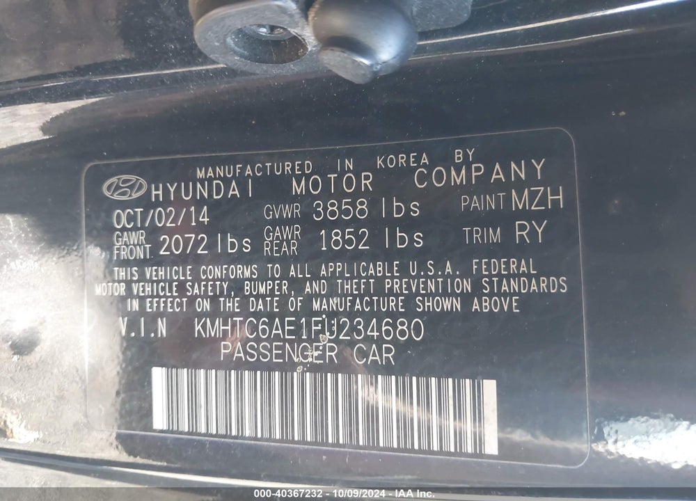 2015 HYUNDAI VELOSTER TURBO VIN: KMHTC6AE1FU234680