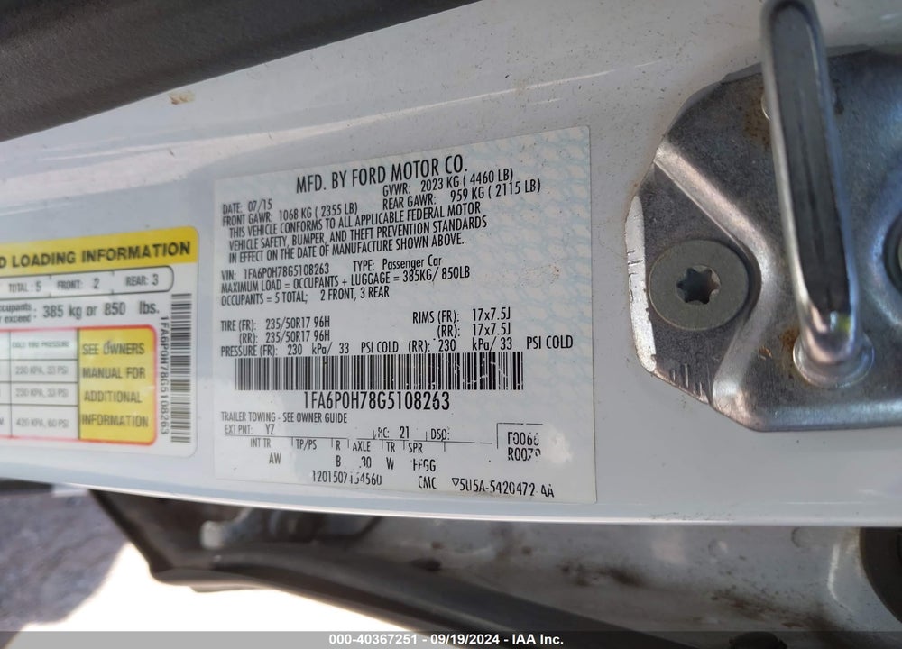 2016 FORD FUSION SE VIN: 1FA6P0H78G5108263