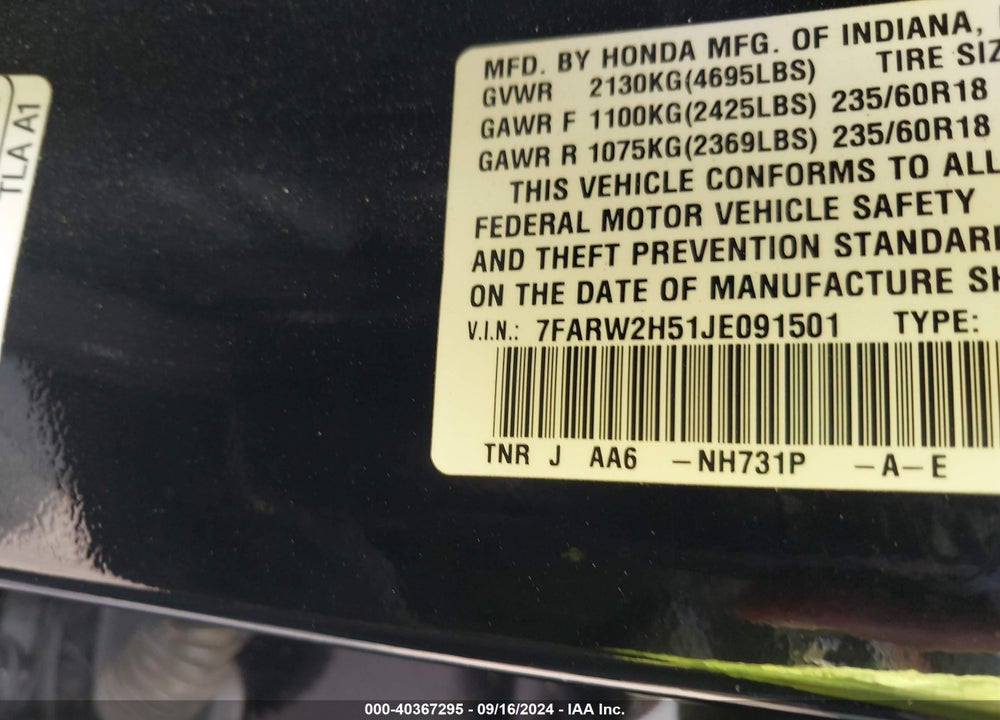 2018 HONDA CR-V EX VIN: 7FARW2H51JE091501