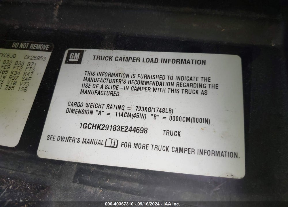 2003 CHEVROLET SILVERADO 2500HD LS VIN: 1GCHK29183E244698