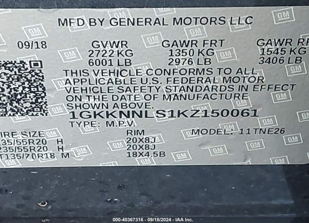 2019 GMC ACADIA SLT-2 VIN: 1GKKNNLS1KZ150061