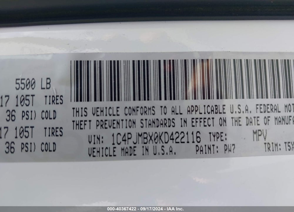 2019 JEEP CHEROKEE TRAILHAWK 4X4 VIN: 1C4PJMBX0KD422116
