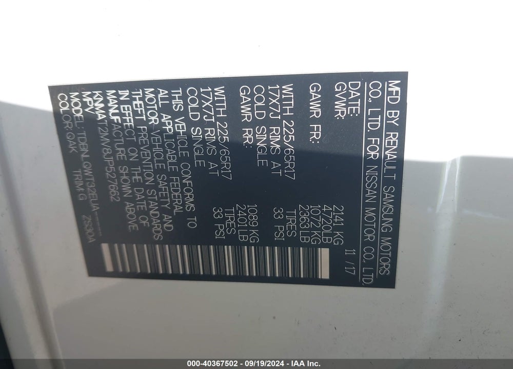 2018 NISSAN ROGUE SV VIN: KNMAT2MV8JP527662