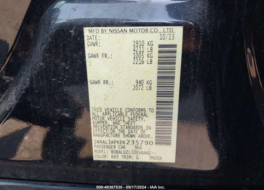 2014 NISSAN ALTIMA 2.5 SV VIN: 1N4AL3APXEN235790