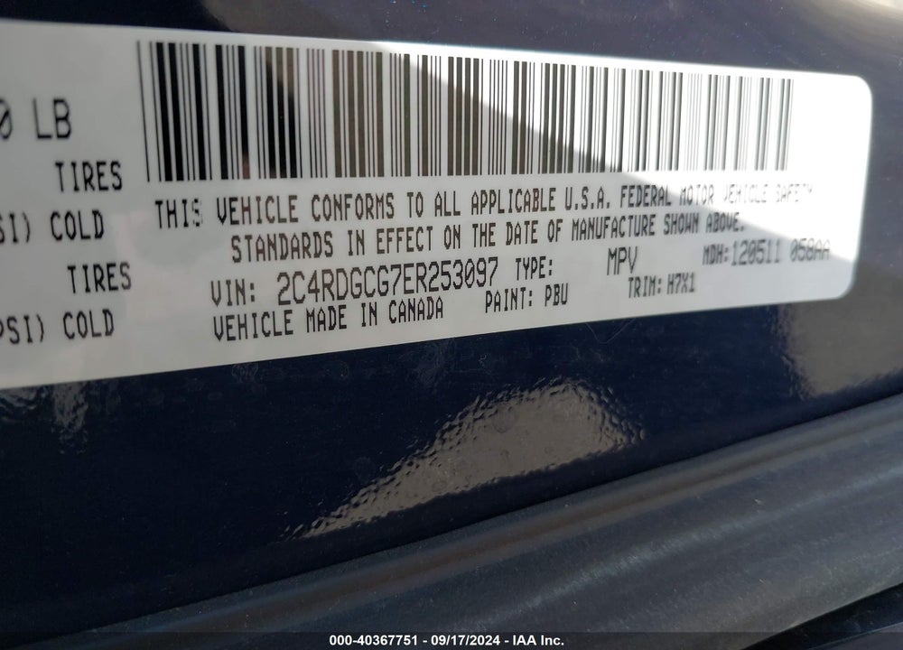 2014 DODGE GRAND CARAVAN SXT VIN: 2C4RDGCG7ER253097
