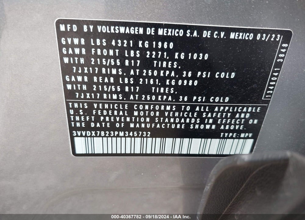 2023 VOLKSWAGEN TAOS 1.5T S VIN: 3VVDX7B23PM345732