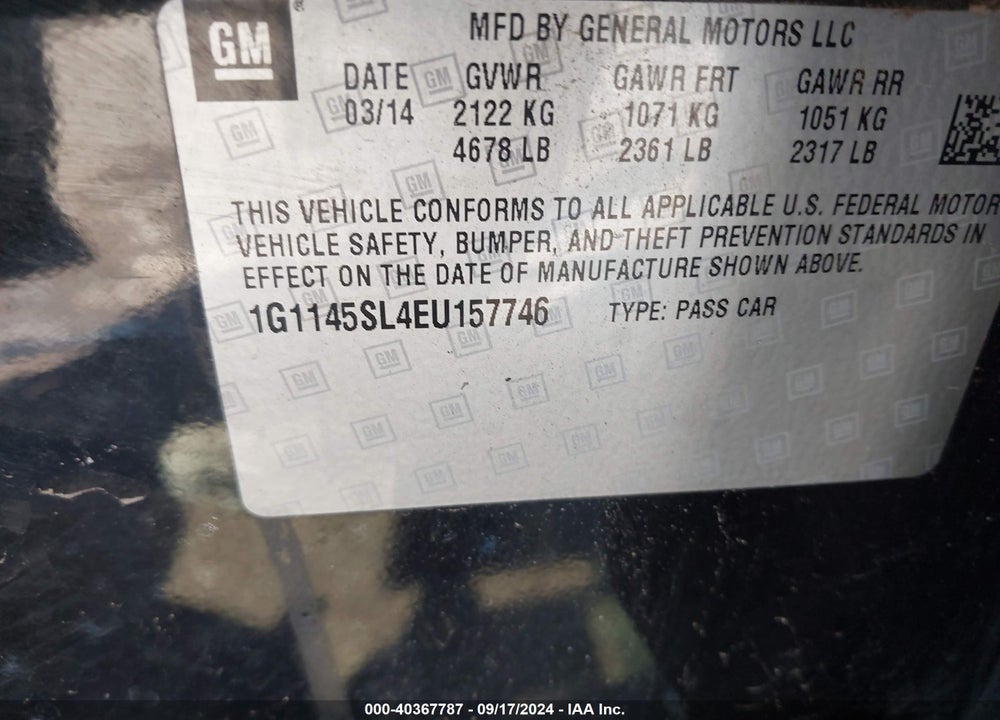 2014 CHEVROLET IMPALA 1LZ VIN: 1G1145SL4EU157746