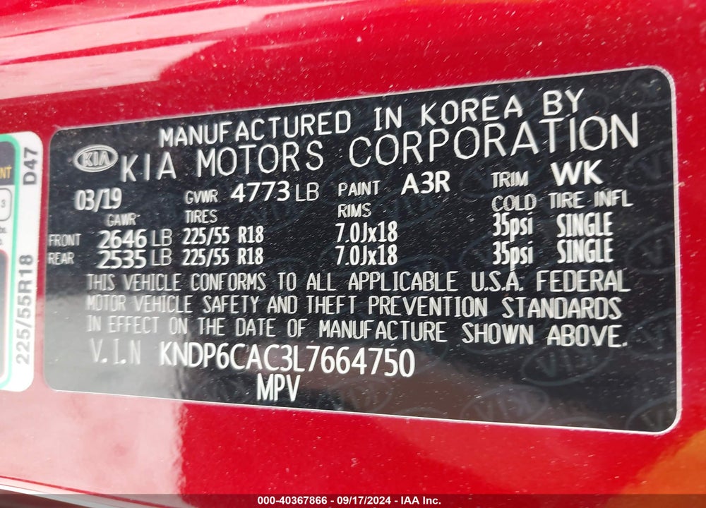 2020 KIA SPORTAGE S VIN: KNDP6CAC3L7664750