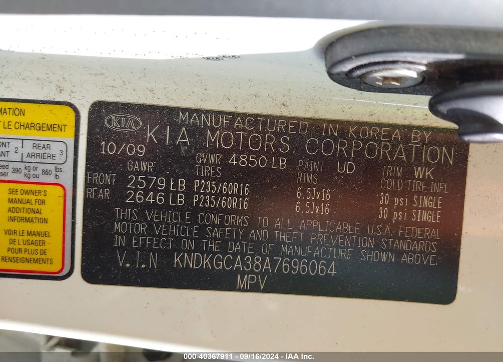 2010 KIA SPORTAGE LX V6 VIN: KNDKGCA38A7696064