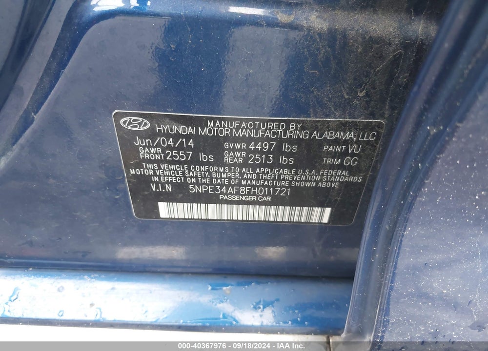 2015 HYUNDAI SONATA LIMITED VIN: 5NPE34AF8FH011721