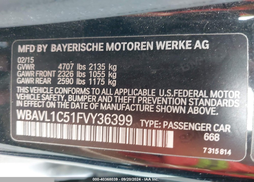 2015 BMW X1 XDRIVE28I VIN: WBAVL1C51FVY36399