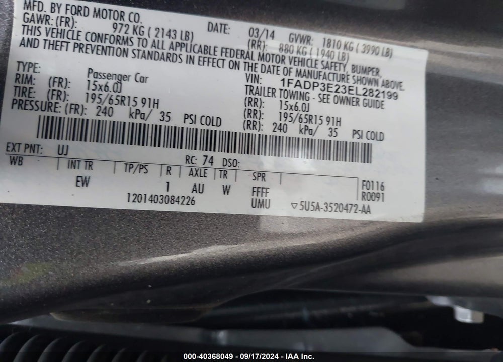 2014 FORD FOCUS S VIN: 1FADP3E23EL282199