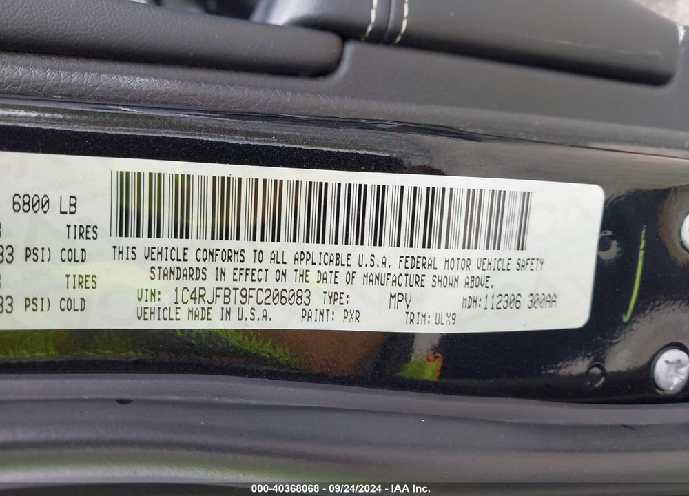 2015 JEEP GRAND CHEROKEE LIMITED VIN: 1C4RJFBT9FC206083