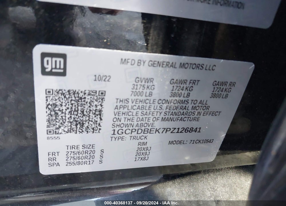 2023 CHEVROLET SILVERADO 1500 4WD SHORT BED CUSTOM VIN: 1GCPDBEK7PZ126841