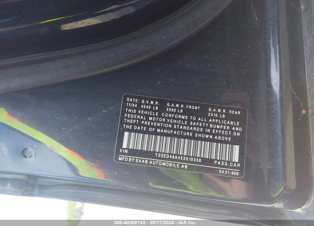 2005 SAAB 9-5 ARC VIN: YS3ED49A453515336