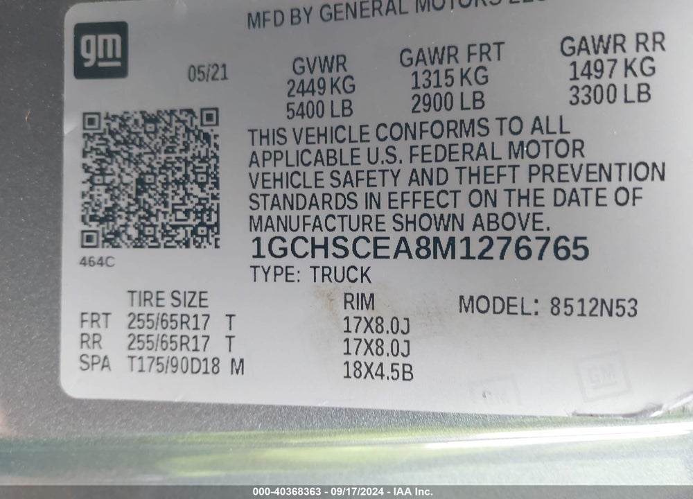 2021 CHEVROLET COLORADO 2WD LONG BOX LT VIN: 1GCHSCEA8M1276765