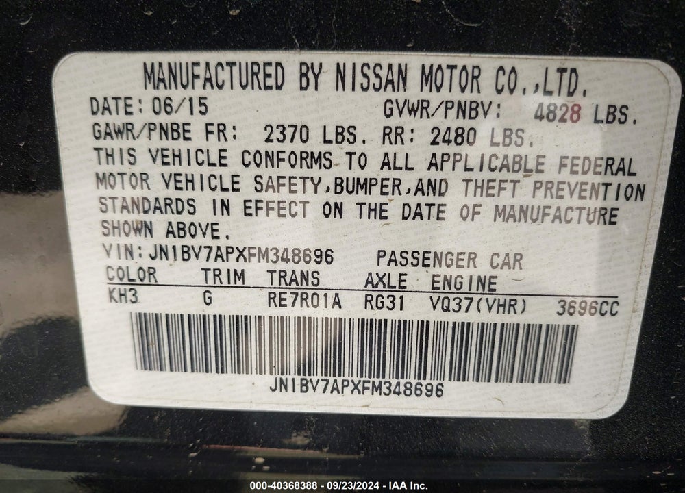 2015 INFINITI Q50 SPORT VIN: JN1BV7APXFM348696