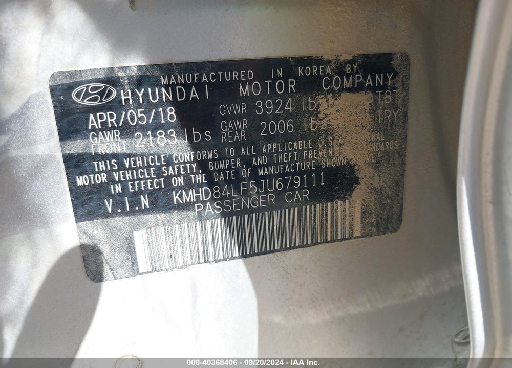 2018 HYUNDAI ELANTRA SEL VIN: KMHD84LF5JU679111