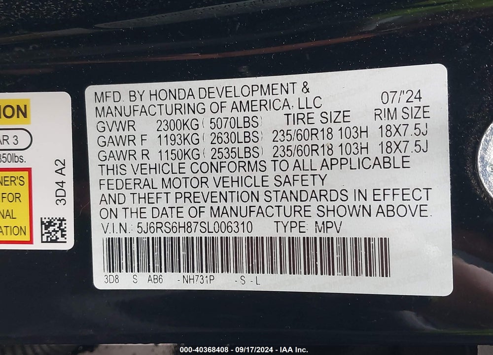 2025 HONDA CR-V HYBRID SPORT-L VIN: 5J6RS6H87SL006310