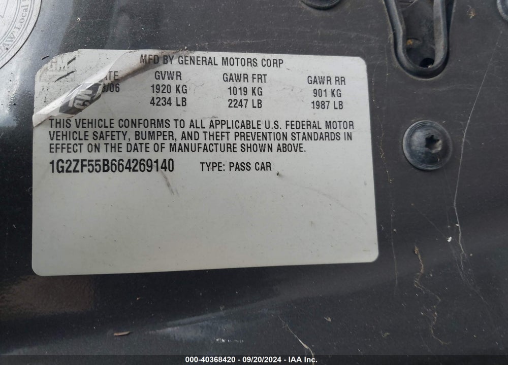 2006 PONTIAC G6 VIN: 1G2ZF55B664269140