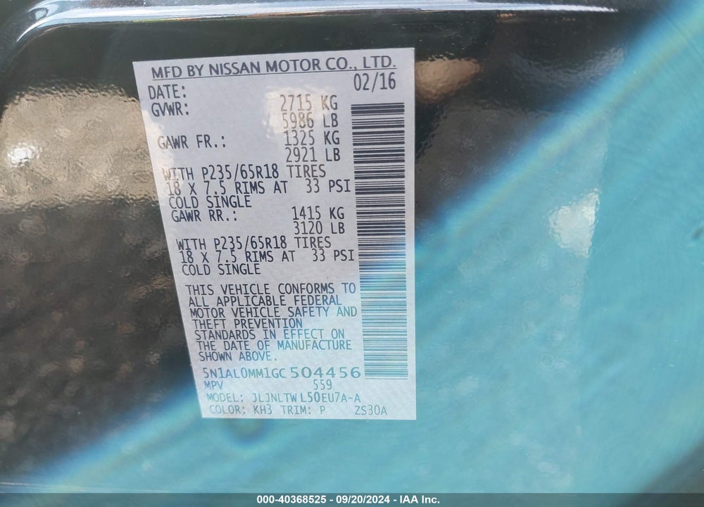 2016 INFINITI QX60 VIN: 5N1AL0MM1GC504456