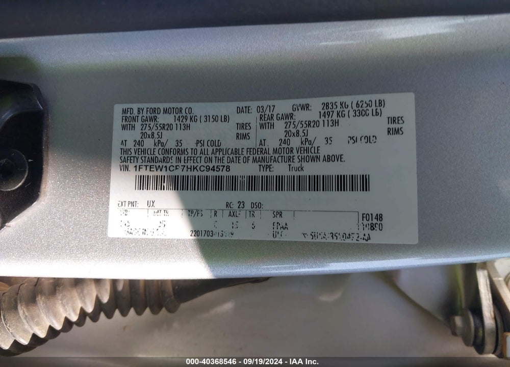 2017 FORD F-150 XL VIN: 1FTEW1CP7HKC94578